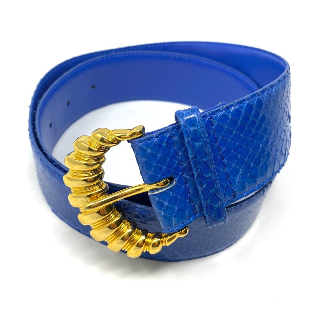 RITZ Collection Vintage Belt Snake Skin Blue Gold Leather Women's Size L